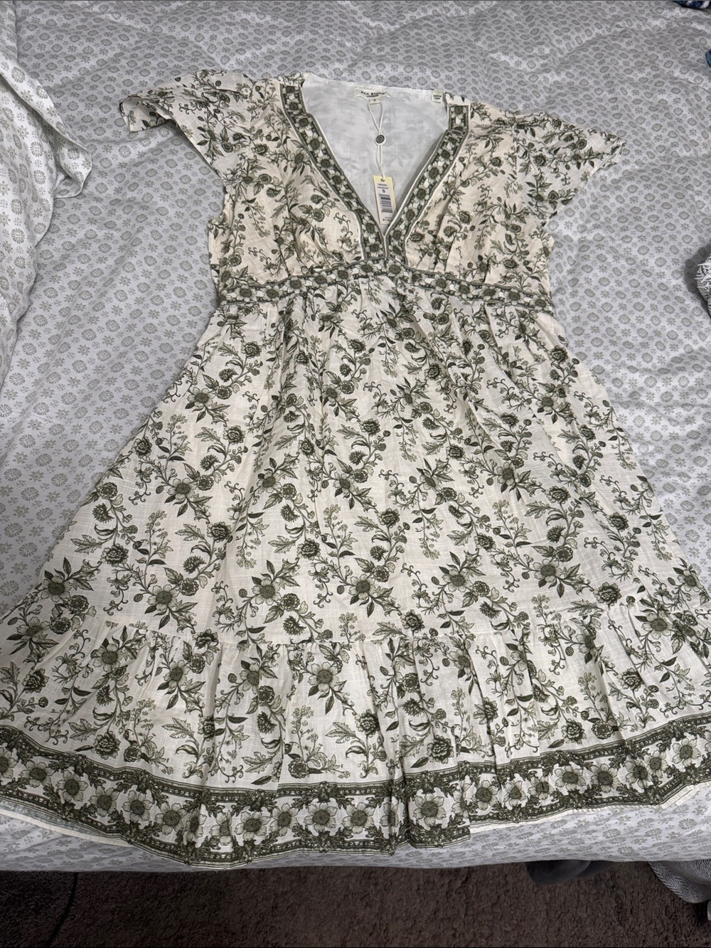 Max Studio Ivory Mini Dress with Olive Floral Print